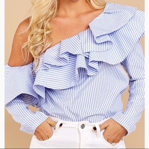 🎉4hr Sale 🎉 Blue stripe long sleeve one shoulder